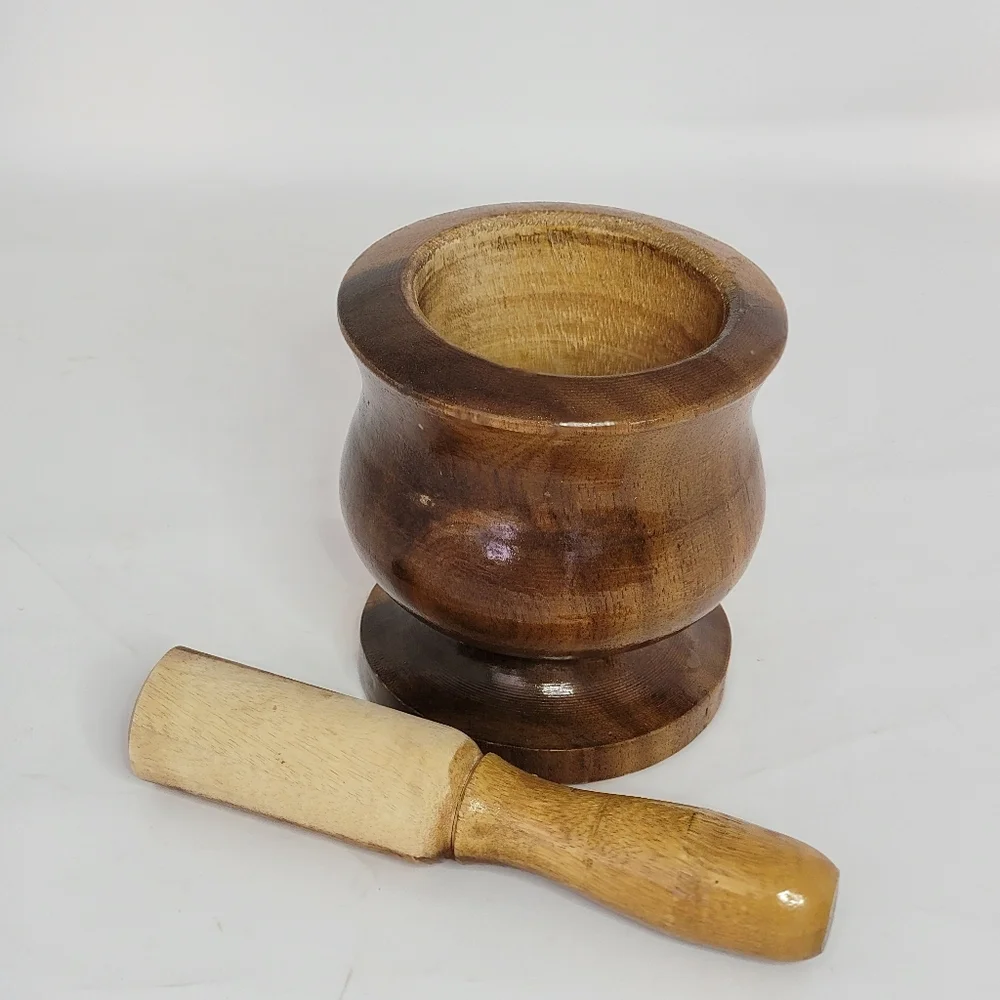 Unique Wood Mortar Pestle Set Herb Spice Grind Crush Pill Apothecary